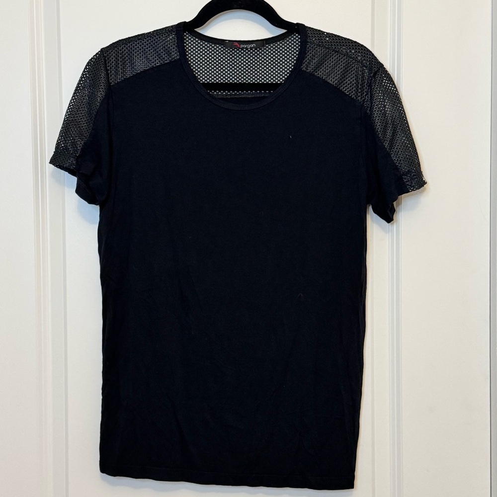 Black Mesh Sleeve Men's Shirt